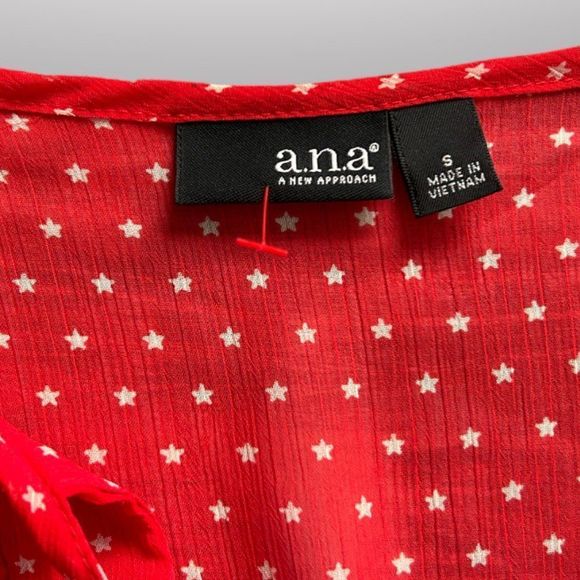 ANA Red Star Print Sheer Blouse Size Small - Picture 11 of 11